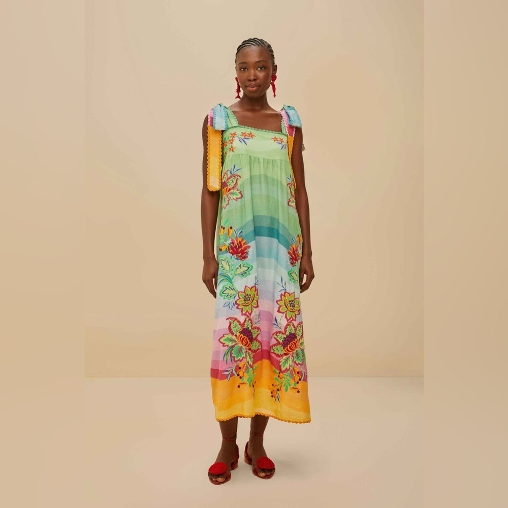 Farm Rio: Multicolor Aura Floral Embroidered
Euroflax Prem Linen Maxi Dress - DT